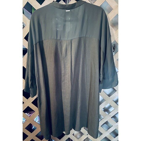 NWT ANNE KLEIN Linen Blend Mixed Media Olive Green High-Low Tunic 2X - Picture 6 of 12